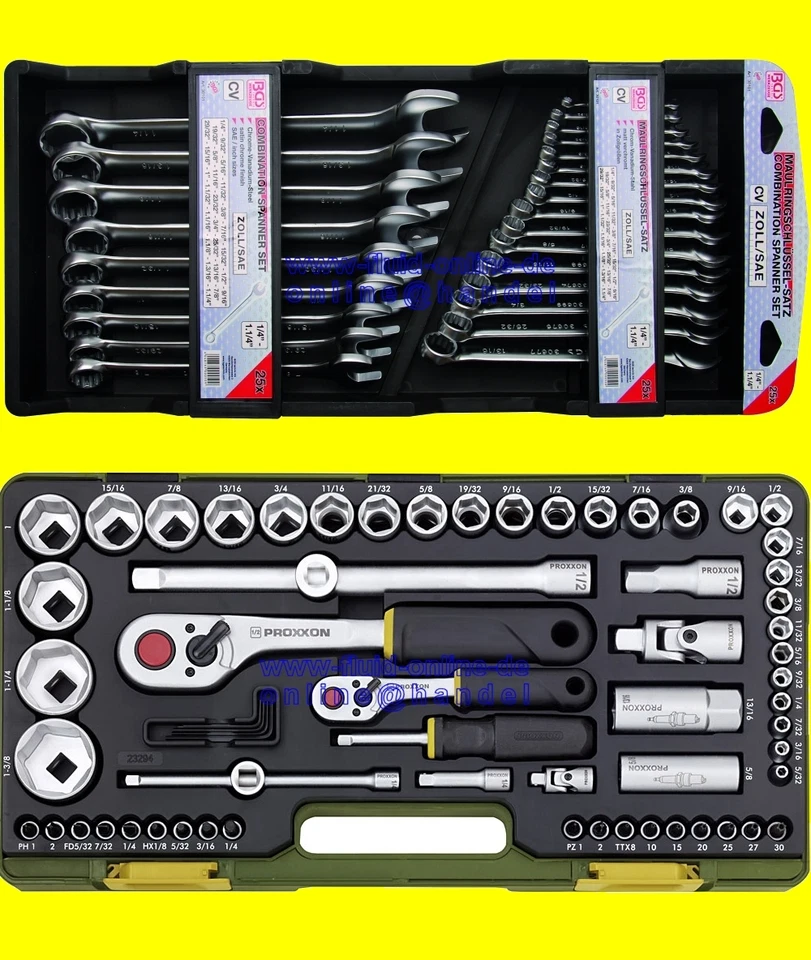 PAKET ZOLL Werkzeug XXL RingMaulSchlüssel Zoll + PROXXON 23294 Nusskasten NEU - Bild 1 von 1