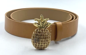 NEW ST JOHN Taupe Brown Gold Rhinestone Pineapple Buckle Belt Medium M - Picture 1 of 6
