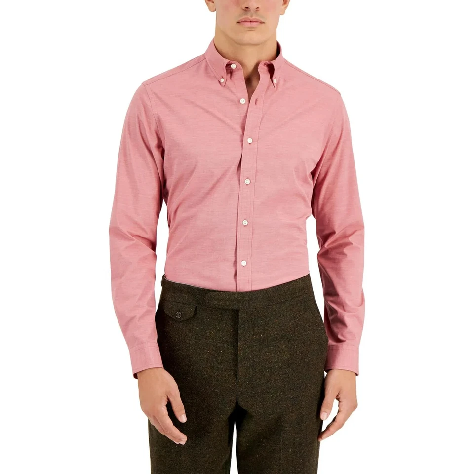 CLUB ROOM Red Dress Shirt Nailhead All Seasons Stretch Cotton Slim Fit S 14 1/2 - Image 1 of 1