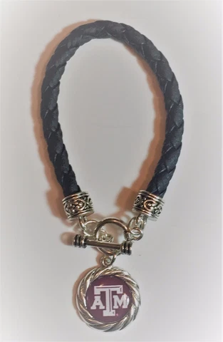 New Texas A&M Aggies Braided Faux Leather Charm Bracelet,Gift for Her Mom Cover