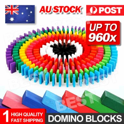120/240/360/480pcs Wooden Domino Building Blocks Tiles Tumbling Dominoes Toys - image 1 of 4