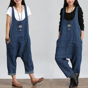 Lo último Nuevo Para mujeres Informal Suelto Mono Pantalones de mezclilla Monos Harén Pantalones de mezclilla - Imagen 1 de 10