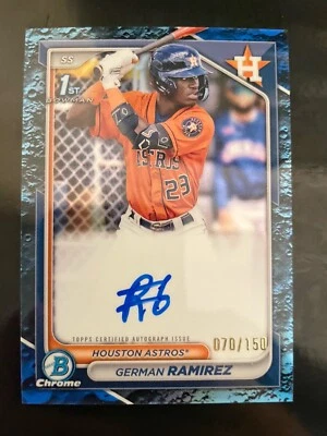 German Ramirez 2024 Bowman Chrome Prospects Fuchsia Lunar Refractor Auto /150 - Image 1 of 2