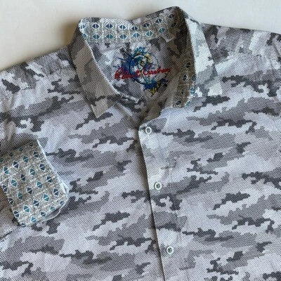 Rare Robert Graham White Gray Camo Flip Cuff Classic Fit Cotton Shirt Men's XL - Image 1 of 4