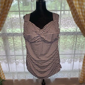 Women 3x Plus Size Swim Dress Black White Checks Gingham Halter Top - Picture 1 of 3