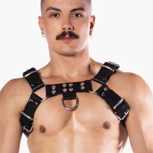 Herren Echtleder Butch Geschirr PROWLER ROT | Schwarz Fetisch Knick - Bild 1 von 9