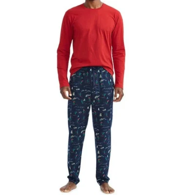 NWT Polo Ralph Lauren Red/Navy DOWNHILL SKIERS Cotton Pajama/Lounge Set XL PONY - Image 1 of 4