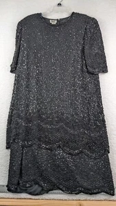Vintage Brilliante By J.A Women's Black Beaded 100% Silk Dress 1X *BAD ZIP* - Picture 1 of 9
