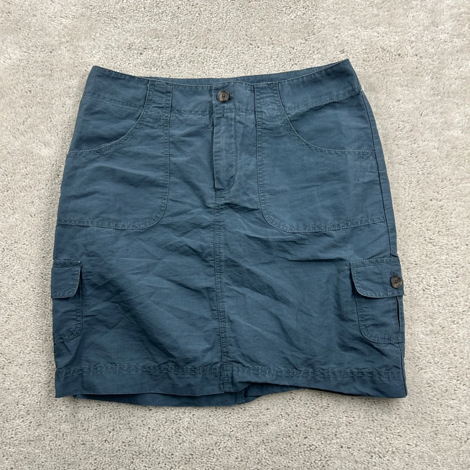 Merona 裙子女式 8 码蓝色工装实用平前亚麻混纺 — 第 1/4 张图片