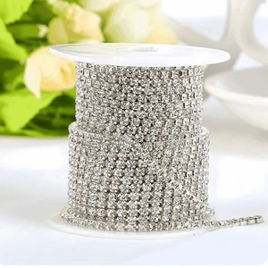 10 Yards Silver Clear Crystal Rhinestone Close Chain Trim SS16 SS14 SS12 SS8 - Picture 1 of 7