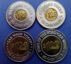Car Wash $1.00 Bimetal Tokens (4) Pieces - Picture 1 of 7