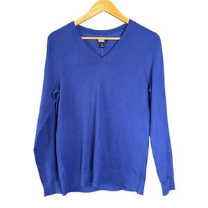 Lands End Sweater Women Small Blue VNeck Pullover Casual Classic Long Sleeve - Picture 1 of 9
