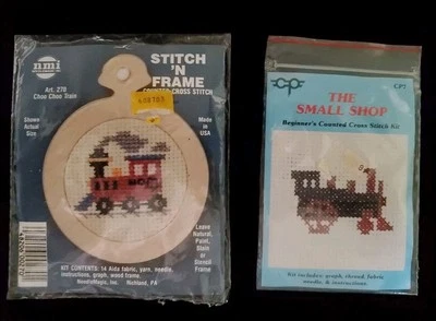Vintage Beginner Counted Cross Stitch 2 Kits Train Locomotive Steam Engine - Image 1 of 2