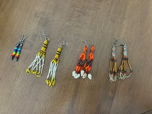 4 Pair Hand Made Beaded Dangle Hook Pierced Earrings Various Colors - Picture 1 of 2