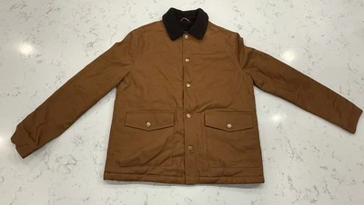 ASOS DESIGN Brown Denim Mens Large Sherpa Fleece Quilted Lined Over Coat Jacket - Image 1 of 4