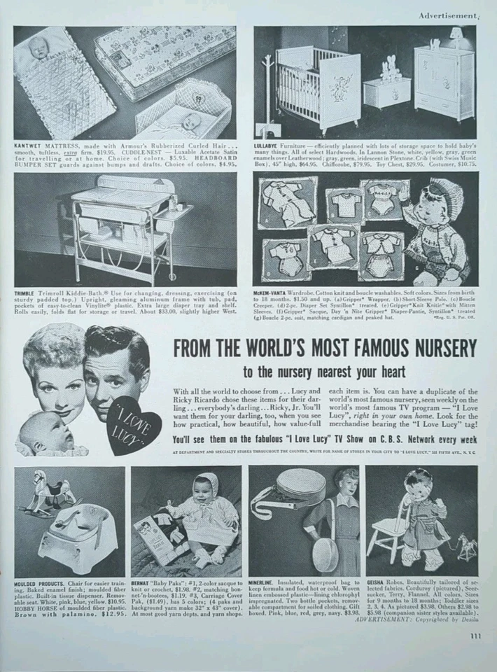 1953 Vintage Lucille Ball Nursery Items, I Love Lucy TV Show - Image 1 of 1