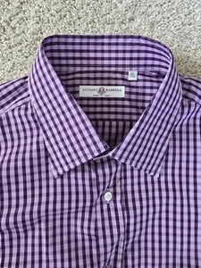 Luciano Barbera Mens Made In Italy 17 1/2 Purple Check Button Down Shirt 17.5 - Picture 1 of 9