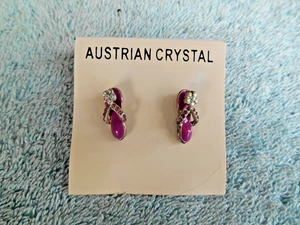 Genuine Austrian Crystal Earrings FLIP FLOPS Sandals Stud Dangle Drop. - Picture 1 of 6