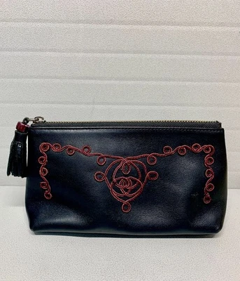 Vintg. Manolo Blahnik xNeiman Marcus Black Small Soft Leather Cosmetic Pouch Y2K Foto 1 de 4