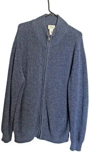 Vintage Mens LL Bean Blue Full Zip Up Cotton Knit Sweater Size XL - Picture 1 of 4