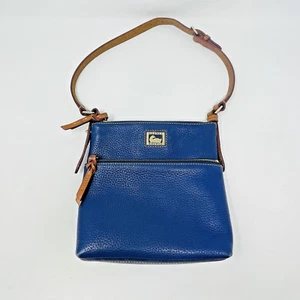 Dooney Bourke Womens Shoulder Bag Purse Blue Brown Pebble Leather Zip Square - Foto 1 di 23