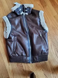 BERSHKA ASOS Aviator Womens Faux Leather Vest Jacket Coat Brown XS-S - Picture 1 of 8