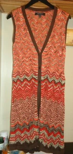 NINE WEST CORAL COMBO ZIGZAG TEJIDO SIN MANGAS CÁRDIGAN SUÉTER CHALECO NUEVO M - Imagen 1 de 10