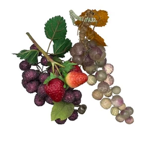 2 Clusters of Vintage Artificial Fake Grapes 1-Beaded 1-Lucite Plastic Faceted - Picture 1 of 5