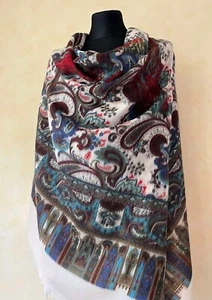 Antique 100% thin wool wolle XXL square scarf with amazing bird patterns 52" - Picture 1 of 17