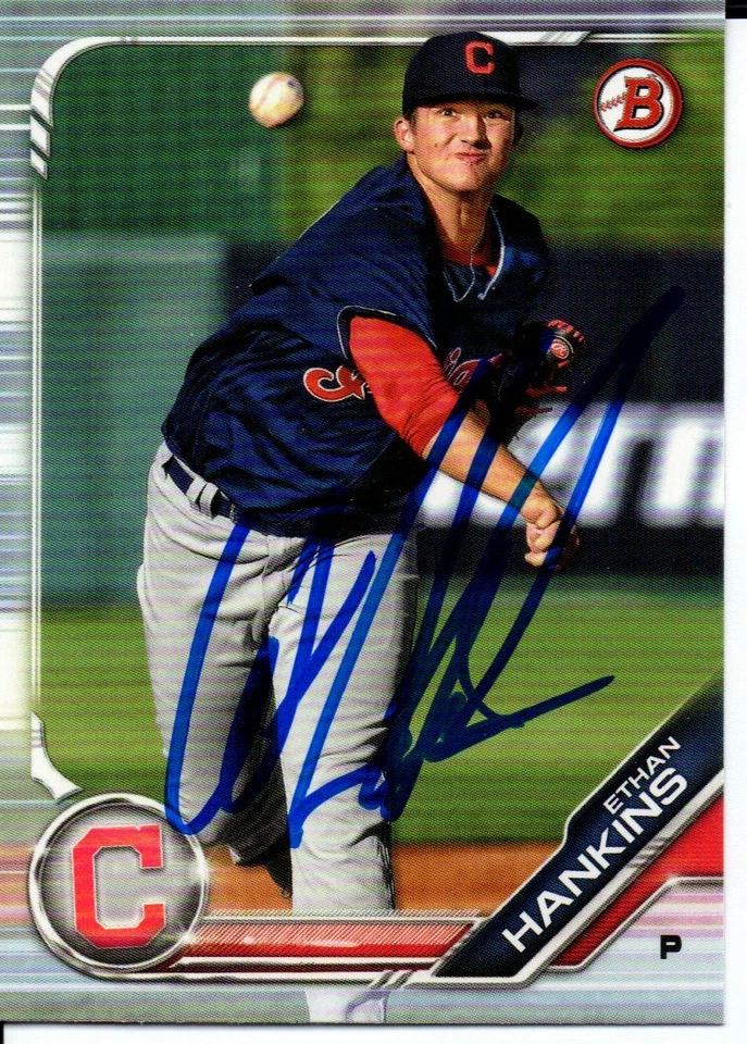 Ethan Hankins Cleveland Indians 2019 Bowman Autographed Signed Card - Image 1 of 1