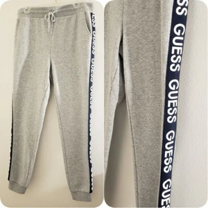 NWT GUESS Women's LARGE Gray Jojo Logo Tape Fleece Joggers Sweatpants Pockets - Picture 1 of 9