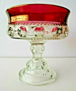Cranberry Glass Pedestal Candy Dish a little over 5" high, 5" across - Picture 1 of 8