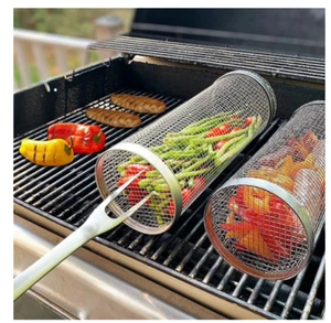 2 Pack Rolling Grilling Baskets Stainless Steel BBQ Gifts Outdoor Camping - Picture 1 of 7