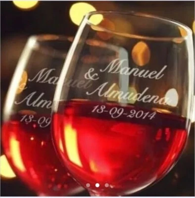 Copa de vino Regalo Empresarial Boda Cumpleaños grabado láser x 12 Personalizada - Image 1 of 3