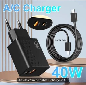 Chargeur USB-C 40W avec câble de 2m prise standard européenne - Photo 1/5