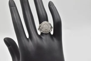 Designer SJD 14k White Gold 1CT Diamond Oval Halo Cluster Engagement Ring Size 7 - Picture 1 of 11