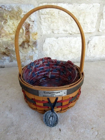 Longaberger 1997 Inaugural Basket Flag Liner/Protector/Tie-On Metal Cover