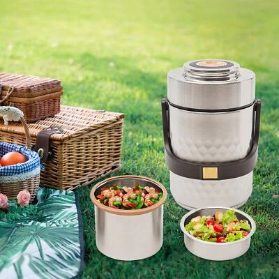 全新 3 层密封可堆叠食品保温银保温午餐盒 美国 — 第 1/4 张图片