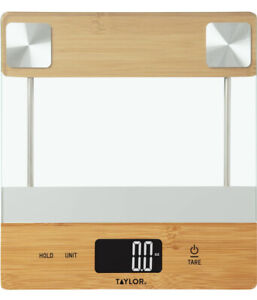 Taylor Bamboo/Glass Digital Kitchen Scale 11 LB Capacity "NEW"