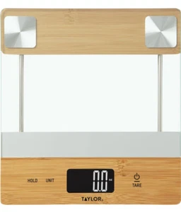 Taylor Bamboo/Glass Digital Kitchen Scale 11 LB Capacity "NEW" - Picture 1 of 11