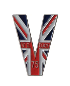 VE Day Victory in Europe 75 Years Victory V Shaped Pin Badge - Picture 1 of 3
