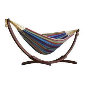 8 ft. Double Cotton Hammock in Tropical with 8 ft. Solid Pine Arc Stand - Picture 1 of 3