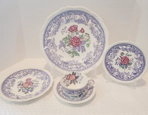 5 platos Copeland Mayflower de Spode China púrpura 2/8772 taza platillo floral - Imagen 1 de 15