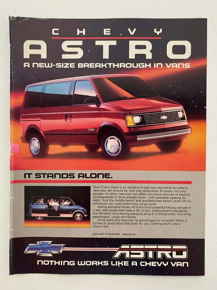 Anuncio impreso Chevy Astro Van vintage 1985 Foto 1 de 1