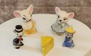Miniatur Keramik anthropomorphe Mäuse (4) & Käsekeil Vintage - Bild 1 von 5
