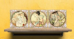 Juego de 3 azulejos de cerámica Alphonse Mucha, azulejos de decoración de cerámica, azulejos de acento de cerámica - Imagen 1 de 5