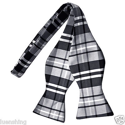 Nueva pajarita a cuadros de poliéster para hombre gris boda formal Foto 1 de 2