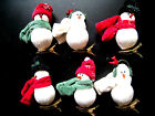 6 Vintage Christmas Clipon Snowman Ornaments Figures Felt Beads~Adorable