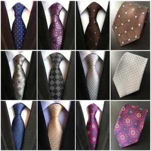 Mens Check Polka Dot Geometric Necktie Wedding Party Jacquard Business Neck Tie - Picture 1 of 10