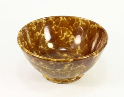 = Antique Rockingham Glaze Spatterware Yellowware Bennington Style Pottery Bowl - Image 1 of 4